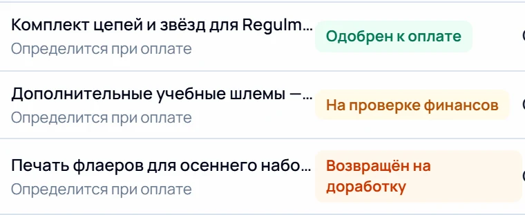 Запросы платежа со статусами
